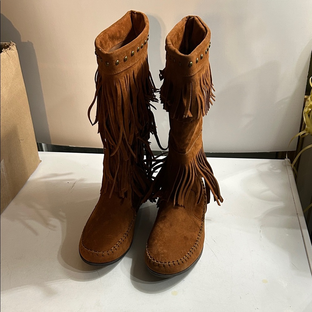 Rampage Brown SuedeFringe pull on Boots